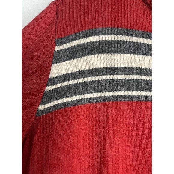 EDDIE Bauer Wool Blend Sweater 1/4 Zip up Large Red Stripes - Picture 4 of 9